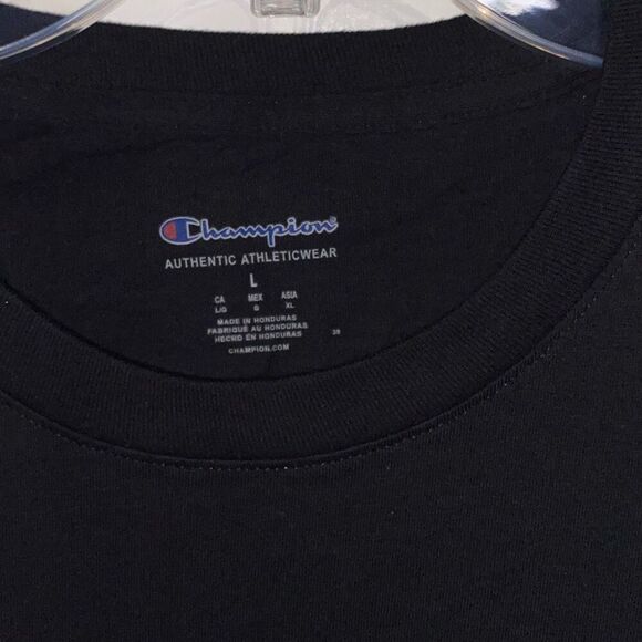 Champion Men's Black Crew Neck Short Sleeve Spell Out Logo Graphic T-shirt Large - Picture 3 of 9